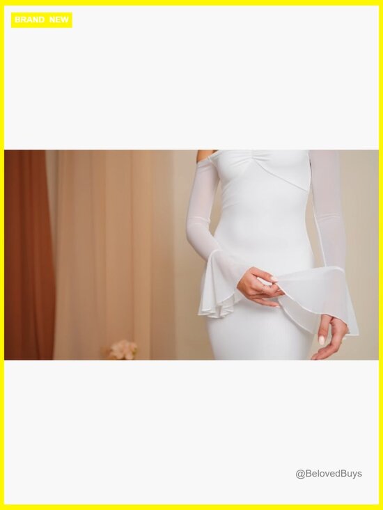 Off Shoulder Bodycon Maxi Dress Sheer Long Sleeve Mermaid Formal Wedding Guest - Picture 7 of 7